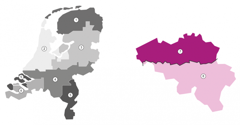 Gebiedsindeling Nederland en België